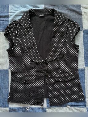 vintage y2k vanity black white polka dot blouse blazer cap sleeve size M
